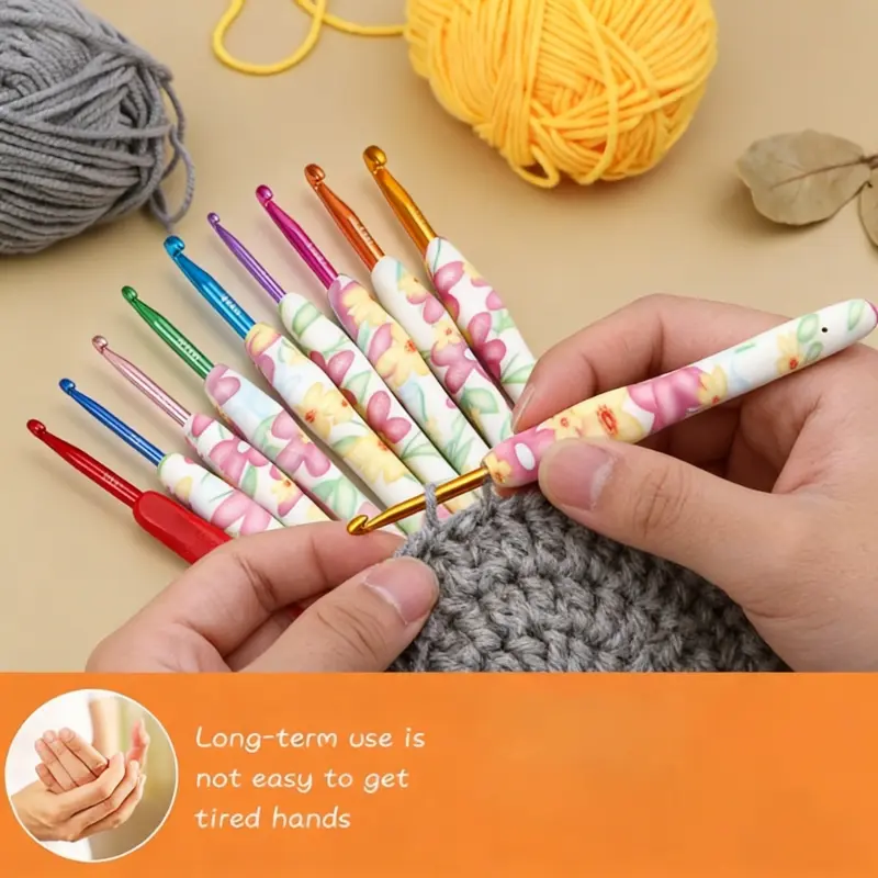 18pcs/set Premium Crochet Hooks Kit,Ergonomic Crochet Hooks Set,Dark Brown Ergonomic Design for Beginners