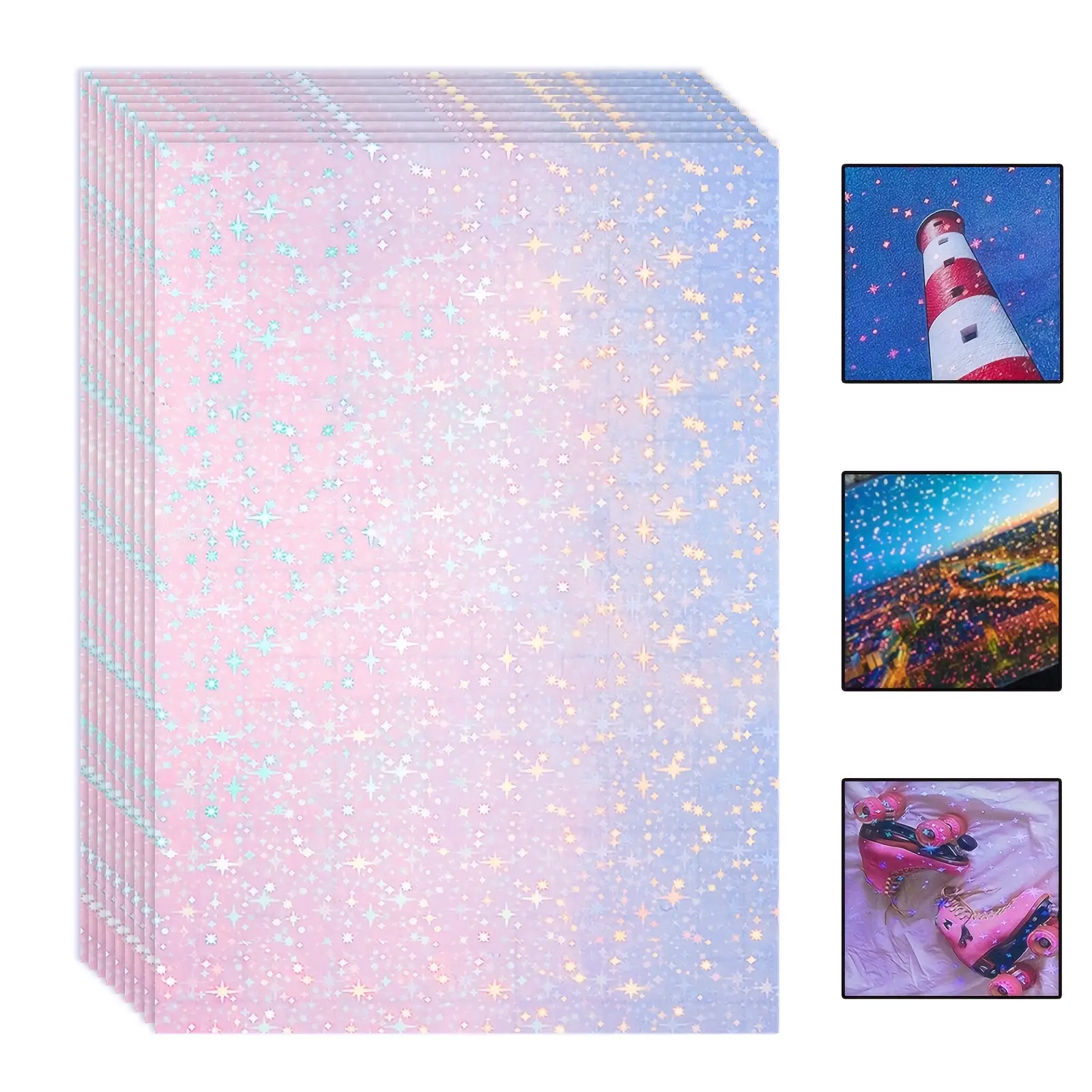 20 Sheets A4 Size Holographic Star Cold Lamination Film 8.3×11.7 Inch, Clear Waterproof Self-Adhesive Glitter Sticker Film Diy Decal Film 21×29.7 cm, Star Pattern, Sticker Packs, Decoration Sticker, Diy Decorative Stickers