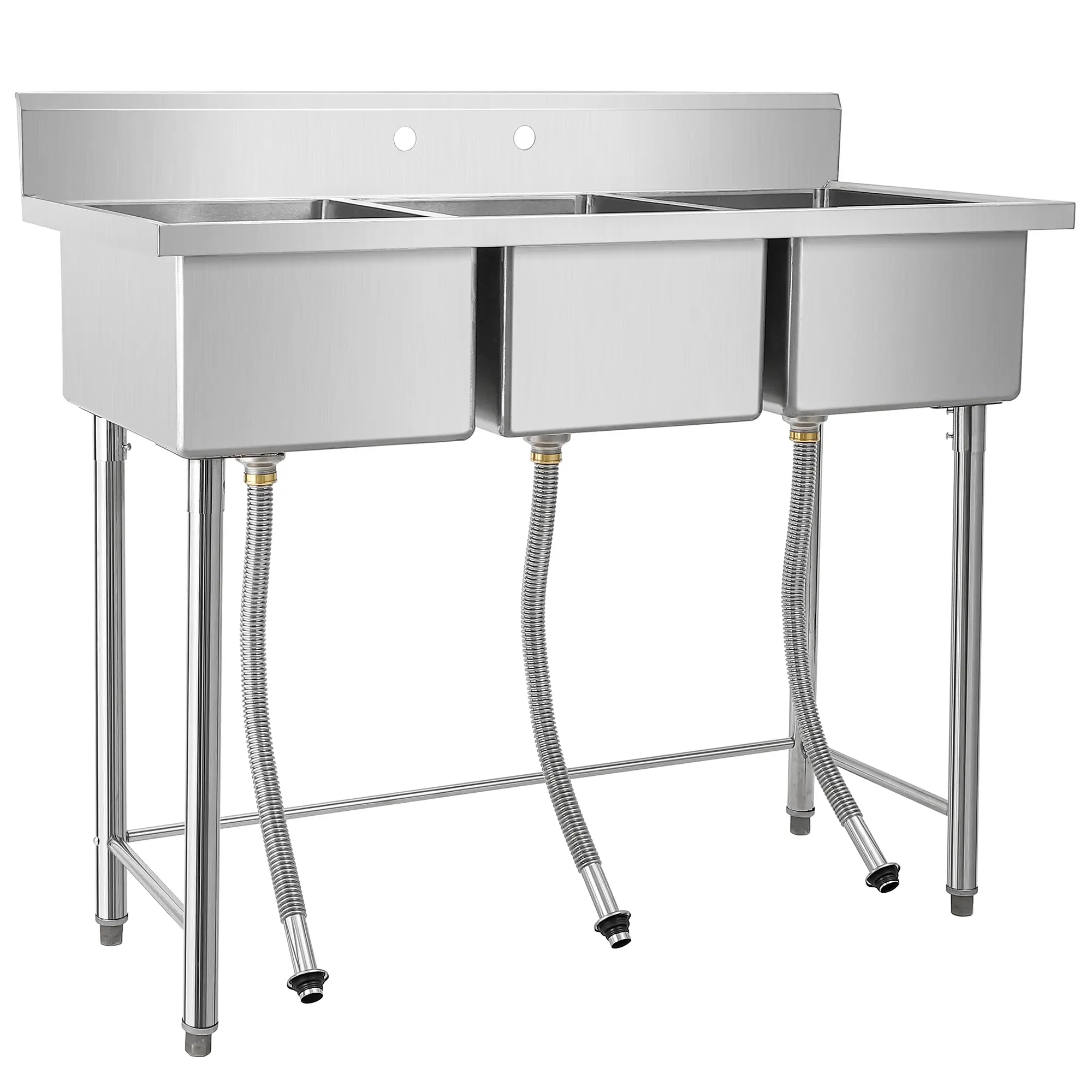 Heavy-Duty 39" NSF Certified 3-Compartment Stainless Steel Utility basin - Commercial Laundry & Kitchen basin - Freestanding with Adjustable Legs, Removable Filter - For Restaurant, Garage, Outdoor, Workshop, Commercial Users
