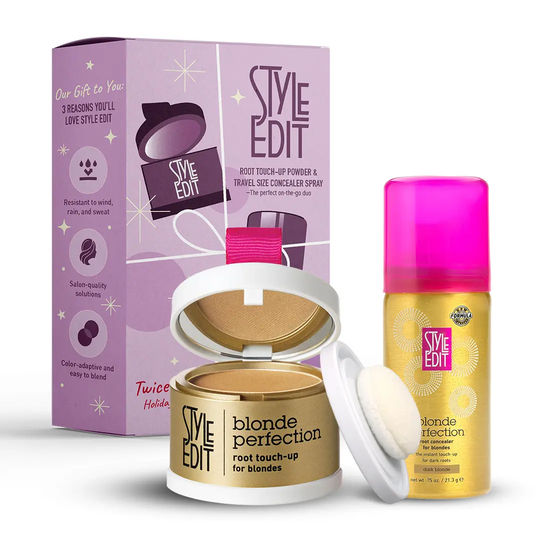 Style Edit Travel Essentials Hair Duo Blonde Root Touch Up Powder and Spray | – Instant Gray Root Concealer for Hairline, Temples, and Part – Lightweight, No-Residue Root Coverage – Made in the USA - Salon Quality temporary hair dye