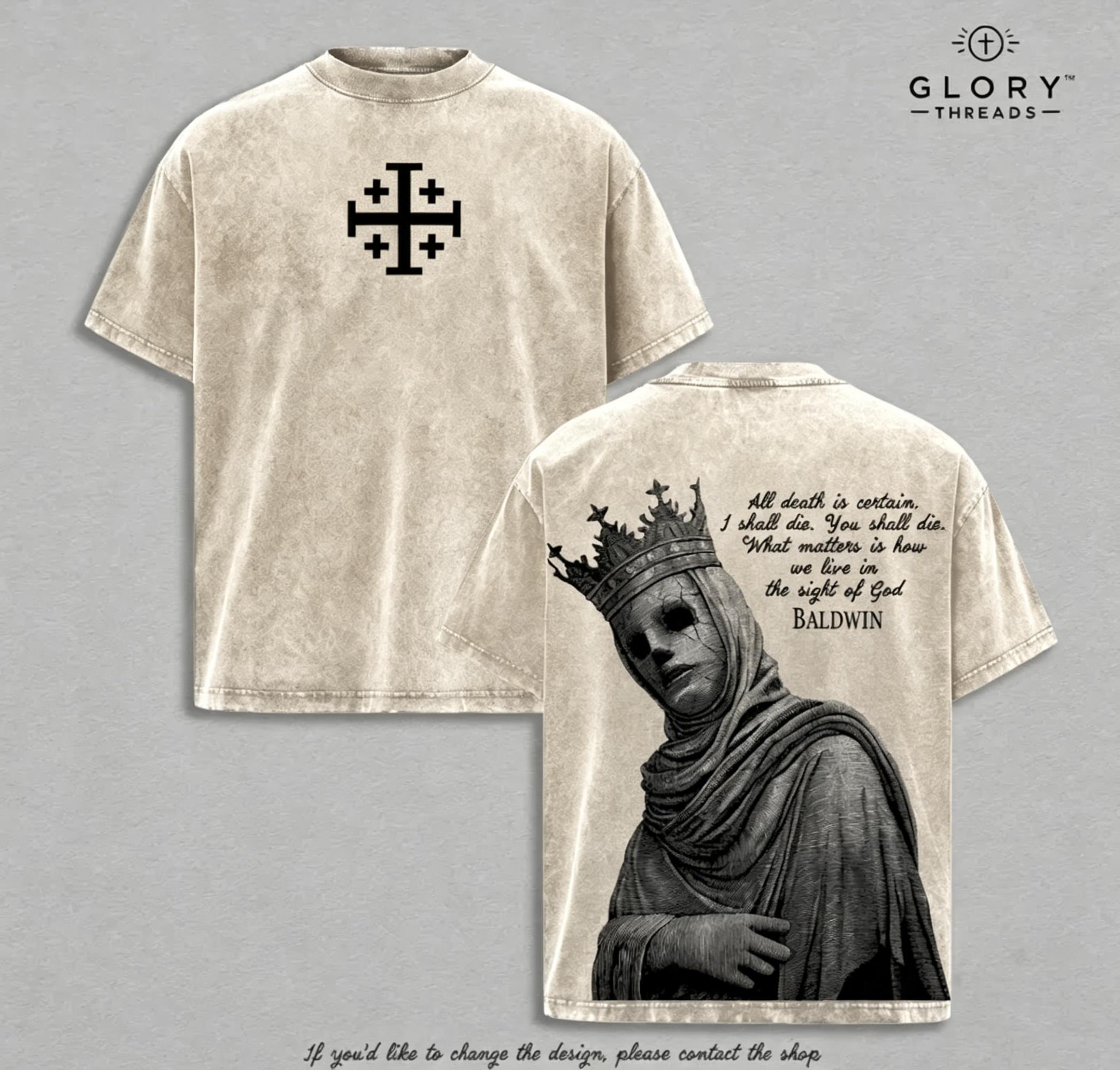 Baldwin IV The Leper King T-Shirt, Tank Top & Hoodie Washed Crusader King of Jerusalem Tee, Jerusalem Cross Medieval Christian Shirt, Vintage Washed Gothic Faith Streetwear - Jesus Apparel - Christian Outfit