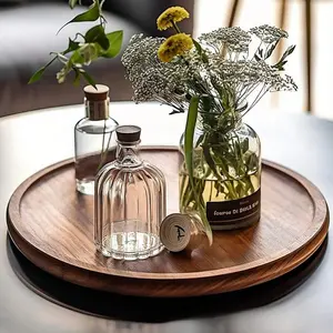 Round Wooden Tray, Waterproof Aesthetic Creative Decorative Tableware Serving Platter, Multi-Purpose Nut Dish, Ideal for Parties and Kitchen Use