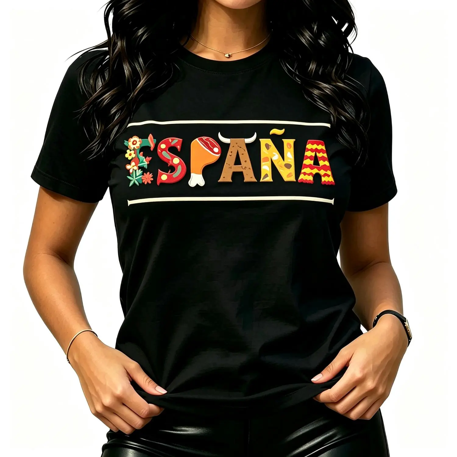 Women Cotton Spanish Tee Fiesta Espana Bull Spanish Flower T-Shirt Spain Flag Short Sleeve for Casual
