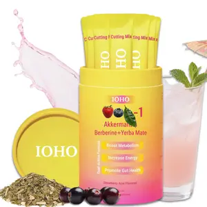 IOHO Cutting Drink Mix Akkermansia– Berberine, 5-HTP,Chromium, Yerba Mate & Magnesium | Strawberry Açaí Flavor – 30 Servings