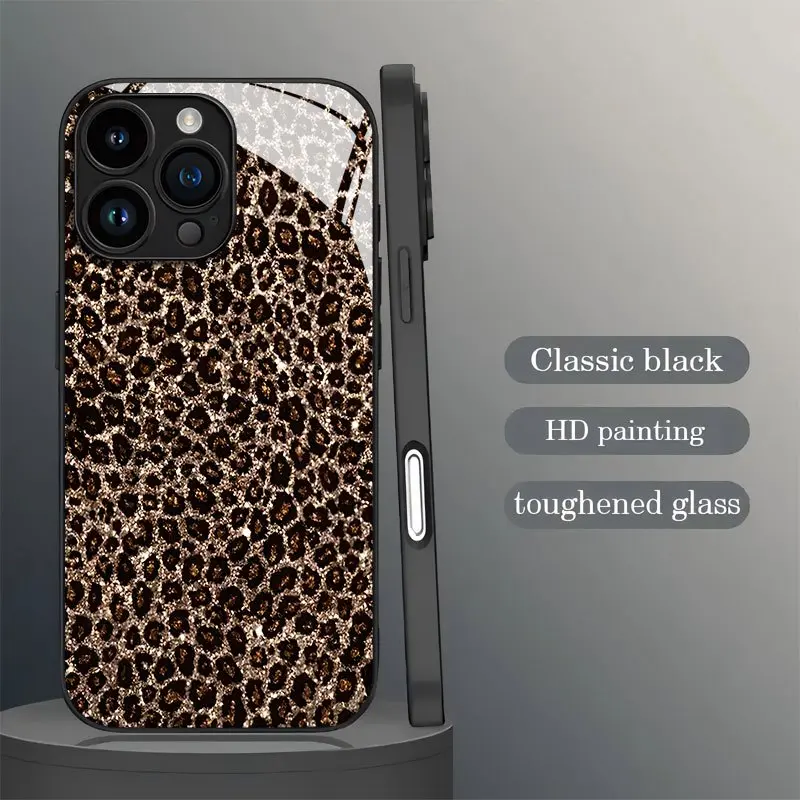 Retro Shimmering Leopard Print Smartphone Casing - Skin-Friendly, Glass Texture, White Gloss, Handheld Device Protection - Compatible with iPhone 17,16,15,14,13,12,11 & Samsung Models, Ideal Gift for Friends