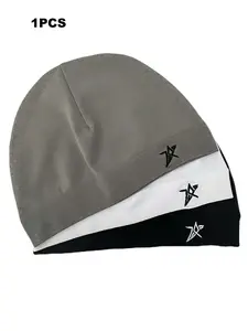 Star Embroidered Satin Lined Skull Cap, Adjustable High-Quality Elastic Flexible Design, Unisex Simple Eternal Style, Perfect Travel Companion, Adjustable Hat