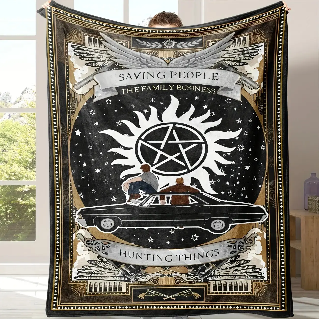 Supernatural Inspiration Hug Blanket - Soft and Comfortable, Suitable for Dormitories, Office Naps, All-Season Warm and Comfortable Gift, Polyester Coarse Knit, Machine Washable, Suitable for Bedding, Sofa, Outdoor All
