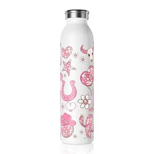 Cowgirl Chic Slim Water Bottle - Pink Western Design, Cute Hydration Gift for Cowgirls, Floral Hydration, Horse Lovers, Summer Essentials,