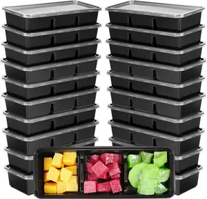 100 Pack 17 oz Small Meal Prep Containers with 3 Compartments Snack Containers with Lid Disposable Plastic Bento Box Travel Lunch Food Boxes Stackable for Office Picnic