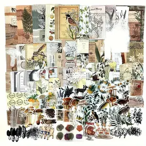 Vintage Scrapbook Accessories Set 260pcs Retro Stickers Papers for Crafting DIY Journaling Decoration High-Quality Matte Finish Washi Stickers Translucent Elements