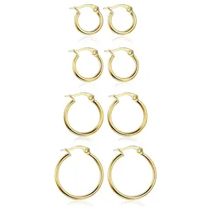 LOYALLOOK Gold Hoop Earrings Set Stainless Steel Rounded Small Hoop Earrings Set for Women Cute Huggie Earrings Nickel Free 10/12/15/20MM