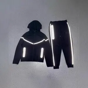 2025 New Sports Hooded Jacket Air Layer Cotton Zipper Shirt Reflective Taped Suit 754+762 Cross-Border