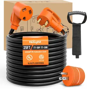 Nilight 25FT 30 Amp RV Extension Cord with Adapter 15Amp to 30Amp 125V Heavy Duty 10/3 Gauge Pure Copper STW Wire UL ETL Listed 3 Prong TT-30P TT-30R Weatherproof Suit for Generators Campers
