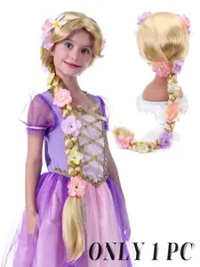 Long Blonde Rapunzel Wigs For girls - Princess Girl Dress Up Costume Cosplay Fairytale Ball Braid Wigs For Halloween Christmas Party Hair