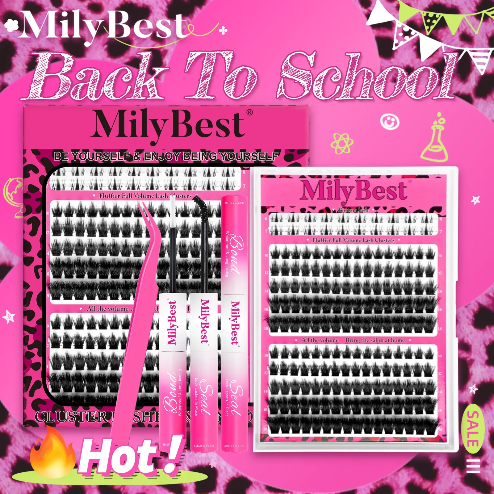 MilyBest Cove Eyelashes ,1 Set Mixed Length Individval Eyelash Extensions Kit,Self Grafting False Eyelashes with Tweezers&Glue&,Professional Eye Makeup Accessories for Women