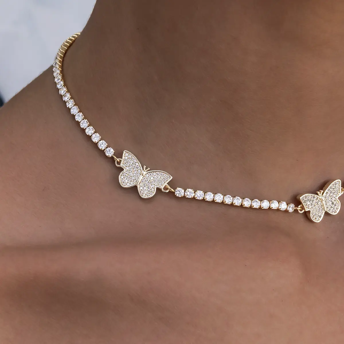 GLD Micro Tennis Butterfly Necklace in Yellow Gold #TikTokShopBackToSchool