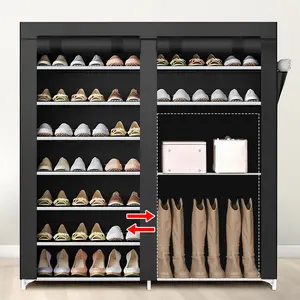 7-tier double-row shoe cabinet with dust-proof non-woven fabric shoe rack - space-saving, large capacity, easy to assemble and portable, suitable for hallways, dormitories, and home storage.