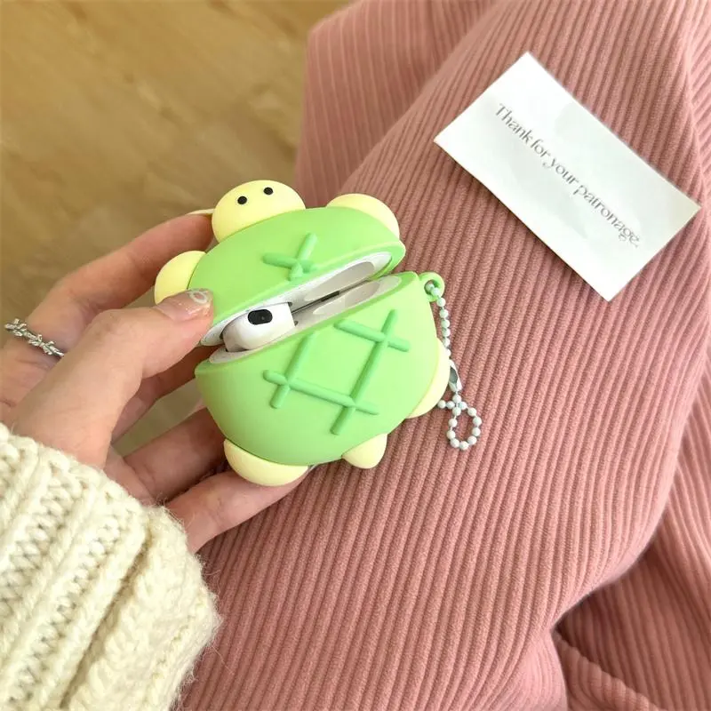 Cute Turtle Design Earphone Case with Keychain, Silicone Earphone Protective Cover, Headphone Sleeve, Audio Earphone Accessories Compatible with AirPods 1 2 3 4 Pro Pro2, Headset Protection