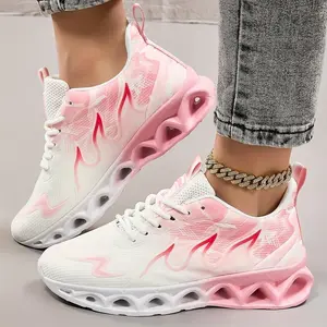 Men's and women's breathable mesh running shoes - lightweight and comfortable sneakers with soft EVA soles, white and pink flame design, for gyms, yoga and casual wear (Rain Shoes & Covers)