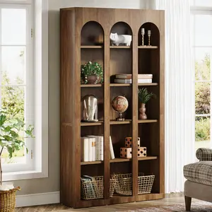 Tribesigns 70.87" Bookshelf, 5-Tier Arched Display Bookcase with Open Storage Shelves, Vintage Tall Bookshelves Organizer for Living Room, Bedroom, Home Office, Entryway (Walnut Brown) Furniture Wood