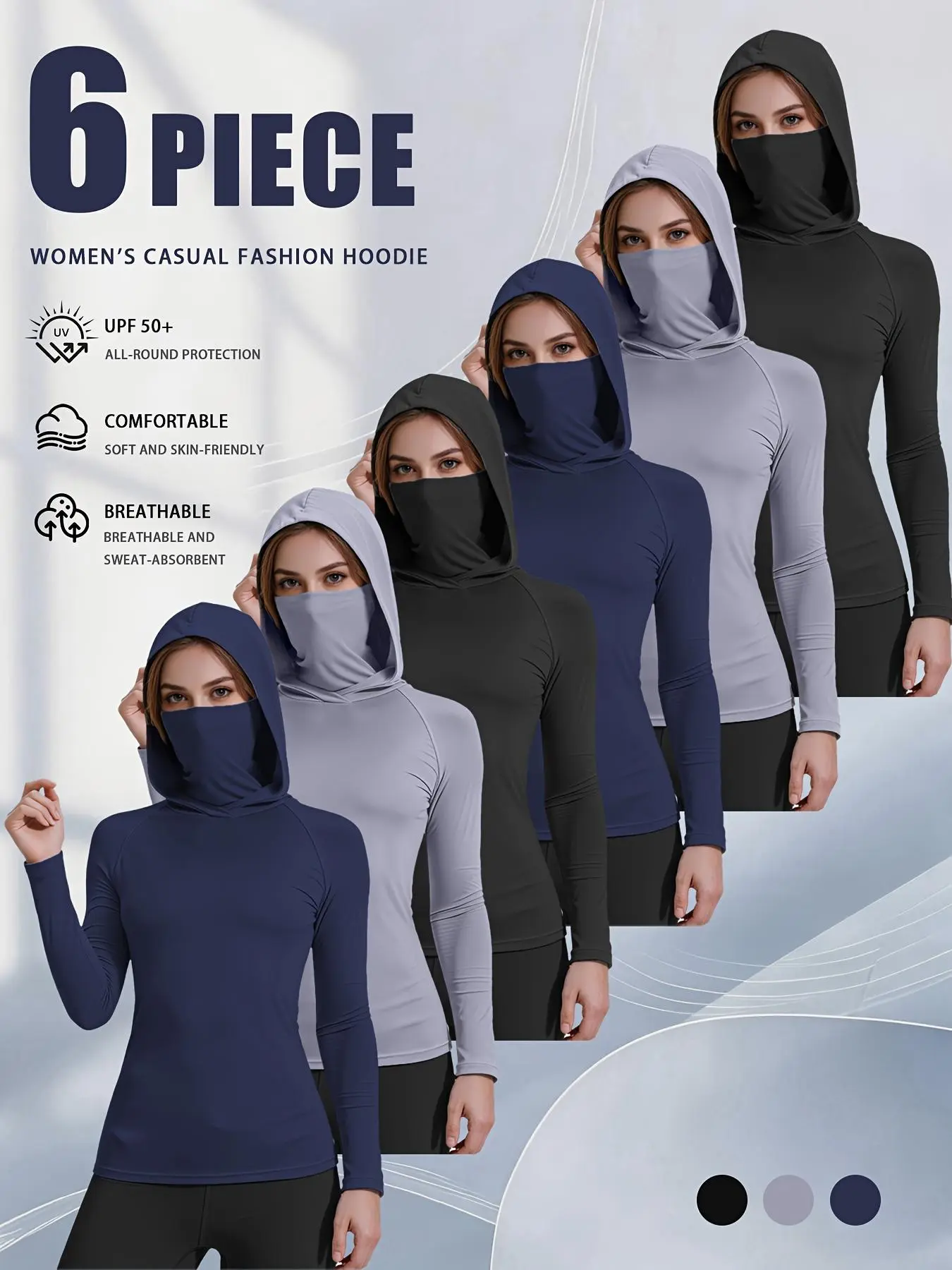 Stay Cool & Protected! 6-Pack Unisex Breathable Sun Hoodies with Built-In Face Mask, Ideal for Running, Workout, Fishing, Gardening, Construction Work, Hiking, Sports & Beach Days