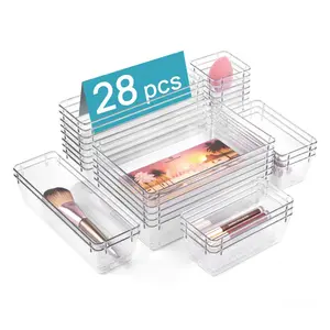 28 PCS Clear Drawer Organizer Set, 4 Sizes Acrylic Storage Bins for Bathroom, Vanity & Makeup  Boxes