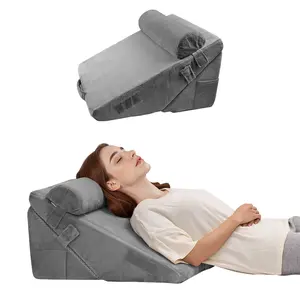 【FathersDayGift】 VEVOR 3-Pieces Adjustable Size Orthopedic Bed Wedge Pillow Set (KD018 Model), Velvet Fabric, Hook-Loop, Washable Cover, Foam Support, Post Surgery Pillow for Acid Reflux, Back Pain
