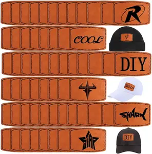 60 Pcs Custom Logo Blank Rustic Hat Leather Patch with Adhesive,Iron on Heat Press Laser Engraving Repair Sew for Blank Shoes Bag Cowboy Cap Hat Faux Leatherette Patches Best Crafted Label