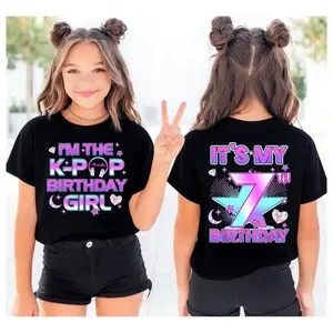 100% Cotton Custom Age 'I'M THE KPOP BIRTHDAY GIRL' T-Shirt for Youth Adults, 2Side Printing Personalized Graphic Birthday Party Outfit, Birthday Girls Gift