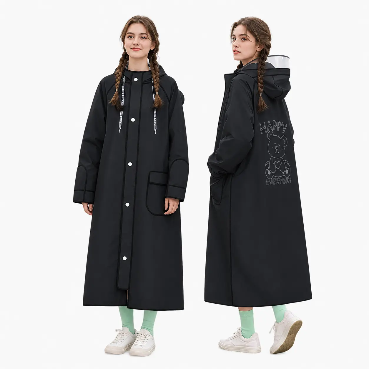 Women's Lightweight Raincoat, Waterproof Long Trench Coat with Adjustable Hood, Pockets, and Extended Hem for Outdoor Sports & E-Bike Riding, Lightweight Rain Coat, Jackets, Waterproof Raincoat, Women's Clothes, Casual, Tops