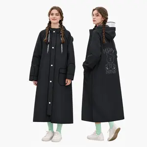 Long  Waterproof Rain Coat for Women, Thickened Full Body Cover Trench Coat with Adjustable Hood & Pockets, Extended Hem Dual Placket, Lightweight Comfortable Eco-Friendly Fabric，Suitable for outdoor e bike  electric scooter riding