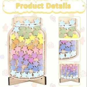45 Wooden Reward Jars with Colorful Stars and Flowers, Non-Electric Lids, Rectangular and Home Decor, Teacher Appreciation Gifts, Home Classroom Decorations