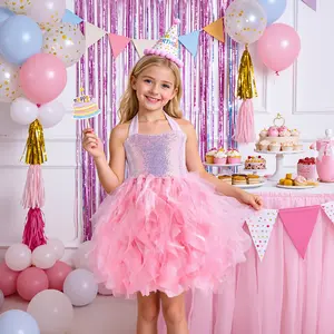 Tutu Dress for Girls Sparkly Sequin Tulle Princess Birthday Party Prom Outfit Candy Colors Toddler Girls Sneaker Ball Gown Dress