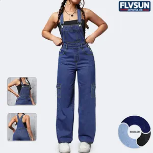 Flvsun-Womens Overalls Demin Wide Leg Cargo jumpsuit Loose Fit Bib Baggy Jean Overalls Adjustable Straps for Women.
