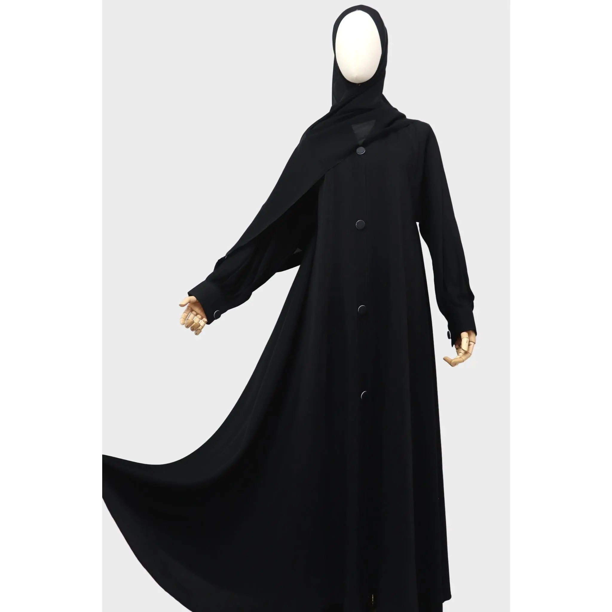 Closed Cuffed Flare Umbrella Abaya - Black