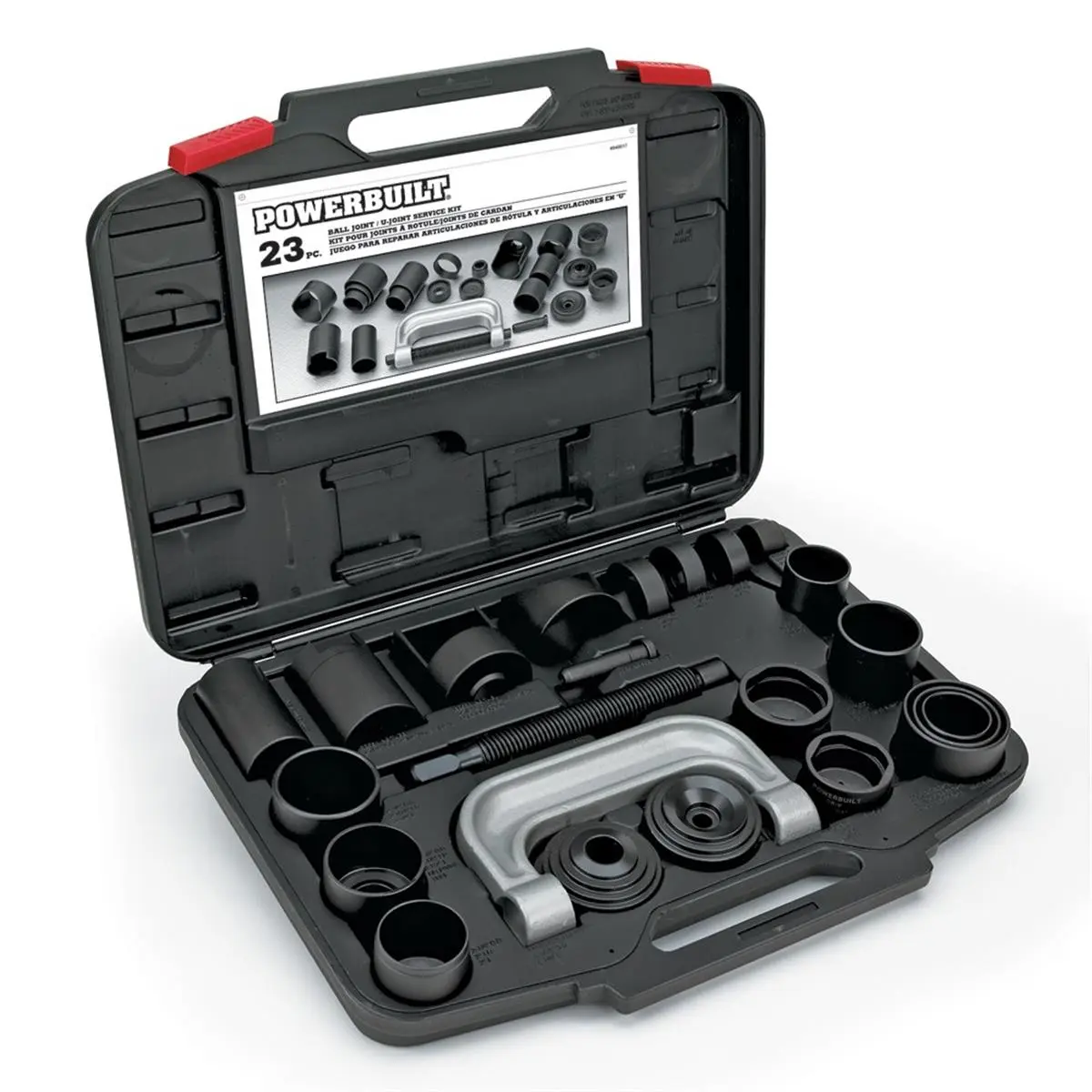 Powerbuilt 23-Pc Ball Joint & U-Joint Service Set, ANSI Standard Mechanic Vehicle Repair Tool Kit with Wrench, Cups, Adapters, 30 lbs Storage Case, Includes Instructions, Car Tool Set