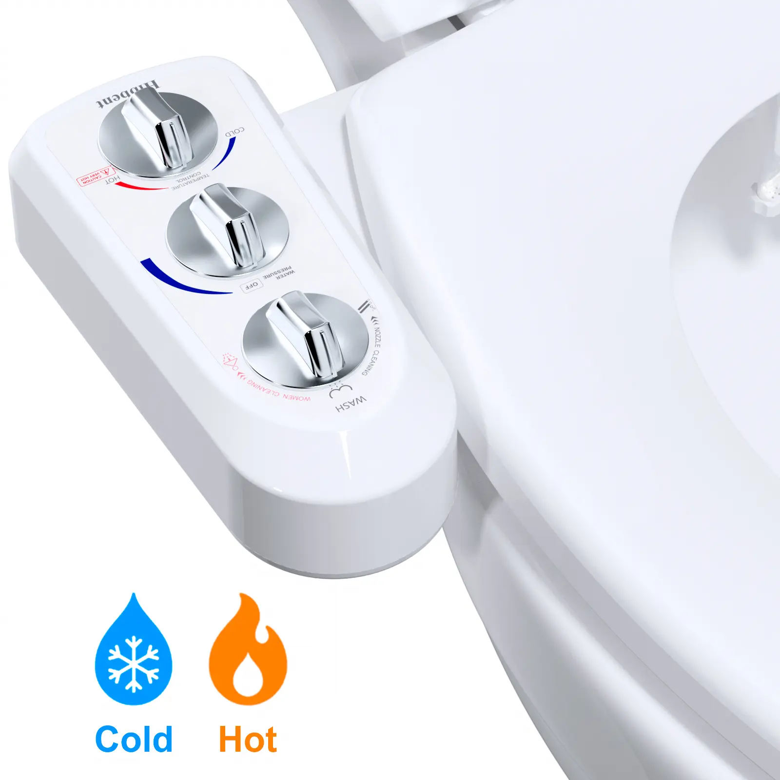 Hibbent Toilet Seat Bidet Attachment Accessory Set - Non-Electric Mechanical Fixture with Hot Water Valve, Dual Self-Cleaning Nozzles, Hot & Cold Spray, Rear & Female Washing, Water Pressure Control, Easy Install, Durable Hygienic Bidet Use Bathroom Part,