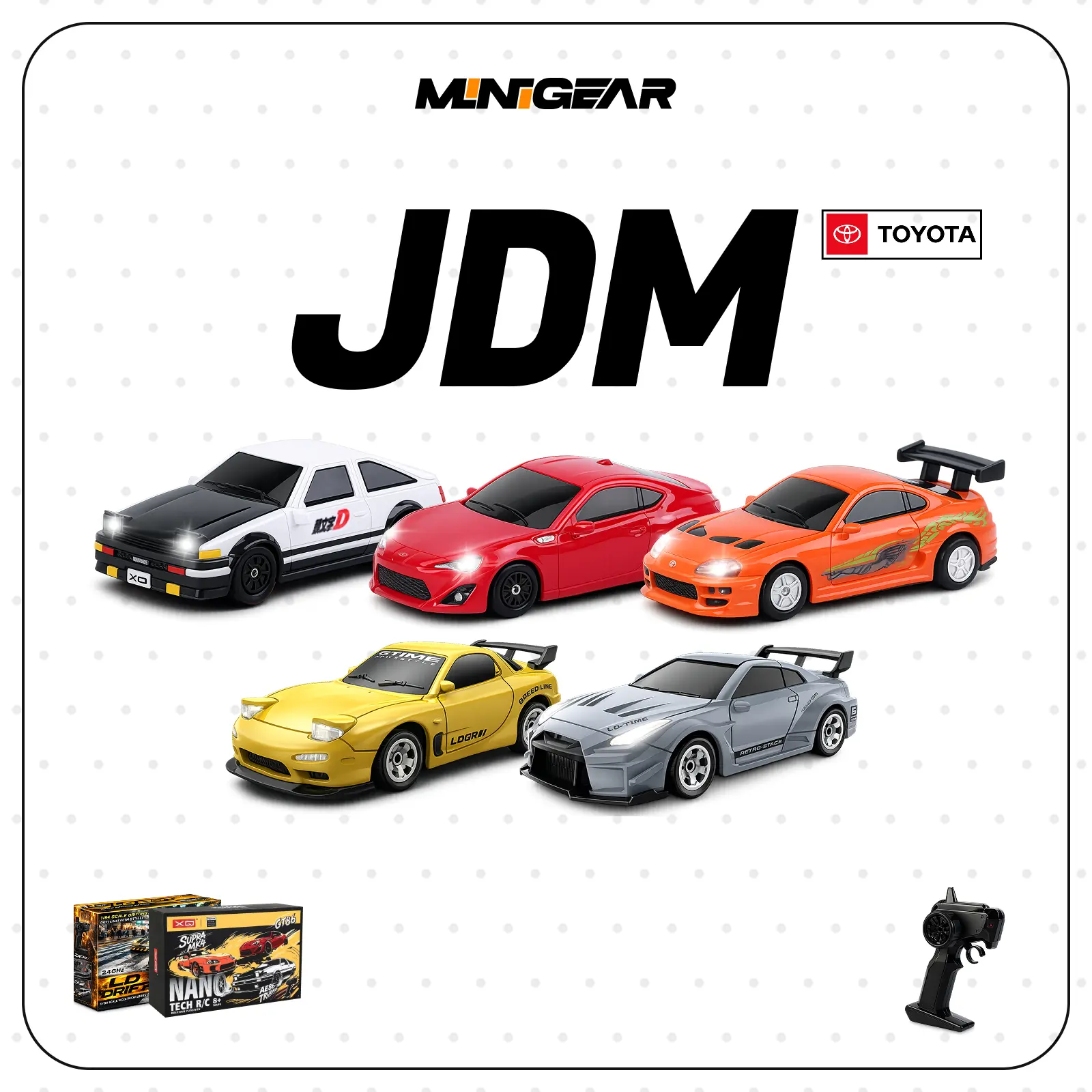 MiniGear 1/64 Officially Licensed Toyota RC Drift Racing Car Model - AE86, GT86 & Supra Editions, Detachable Body, LED Lights, Dual-Speed Mode, USB Rechargeable - Gift for Kids & Collectors Rc Supercar Kit