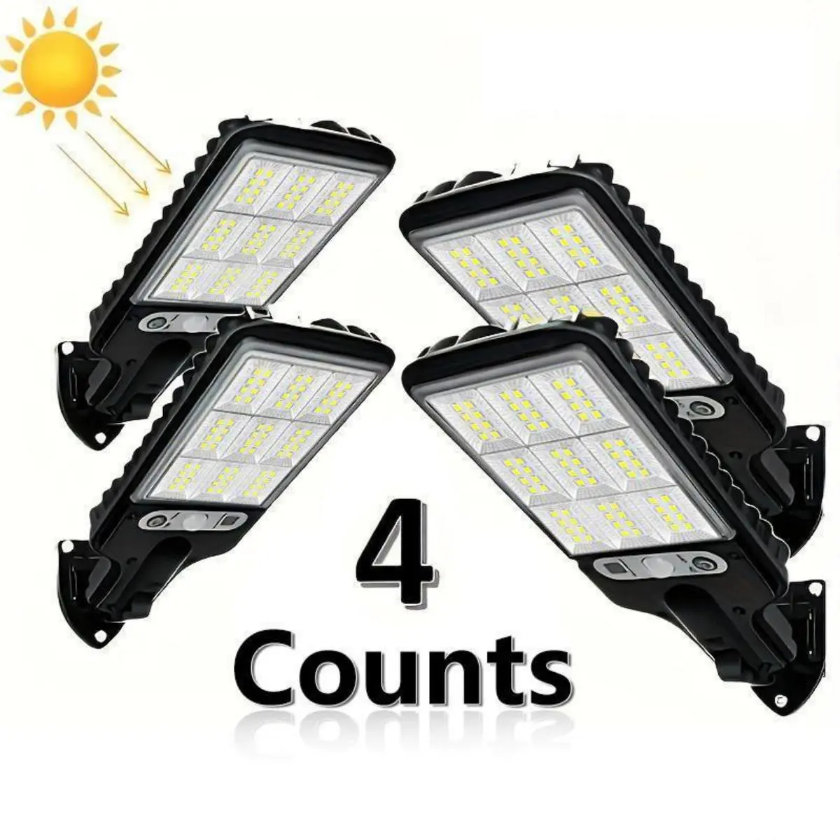 [SummerVibes] 4-Pack Solar LED Street Lights – IP65 Waterproof, Motion Sensor, 3 Modes (Security/Dim/Highlight) with Smart Remote – Outdoor Pathway & Backyard Lighting