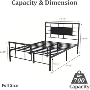 Full Size Metal Platform Bed Frames with Headboard and Footboard with Storage No Box Spring Needed Easy Assembly Black