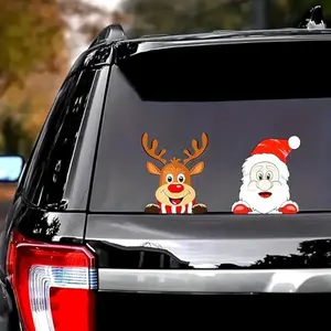 Funny Christmas Car Sticker, 2PCS Car Window Decals Cute Reindeer and Santa Claus Car Window Stickers, Christmas Car Decorations, Idea for a Warm Christmas Atmosphere