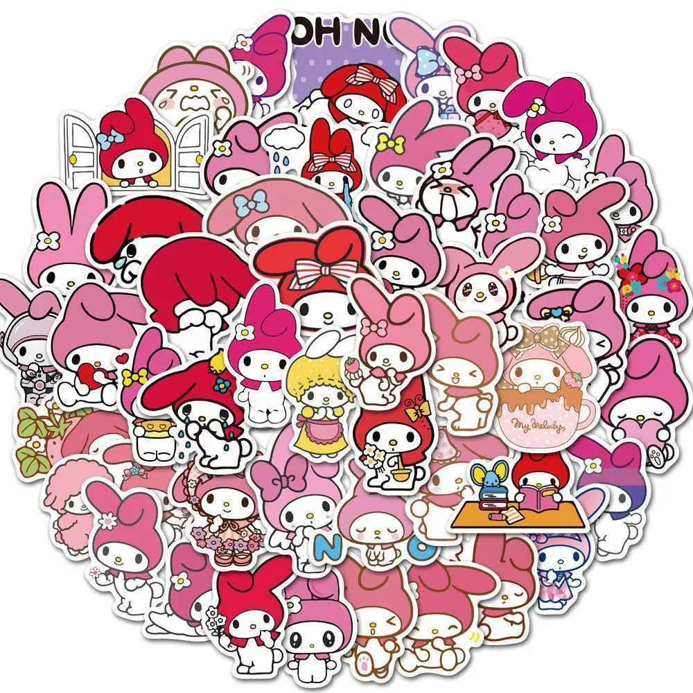 Official Sanrio My Melody 50pc sticker assortment, soft pastel kawaii patterns, charming decorative accents for portable computers, drink tumblers and personal diary customization