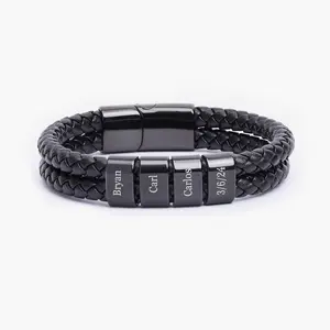 Men's Personalized Leather Bracelet with Family Names
