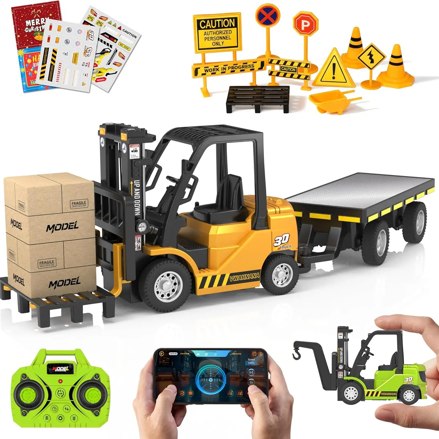 1:64 Remote Control Forklift Crane Combo with Lights & Sounds, Remote Control Dump Truck, Desktop Mini Toy Car, Rc Construction Vehicles, Birthday Christmas Gifts for Kids Adults Boys and Girls, Rc Controlled