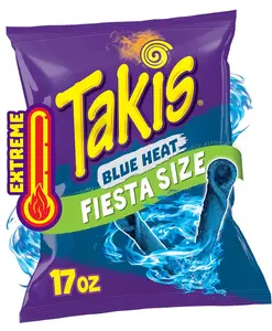 Takis Blue Heat 17 oz Fiesta Size Bag, Hot Chili Pepper Flavored Extreme Spicy Rolled Tortilla Chips Crispy Crunchy