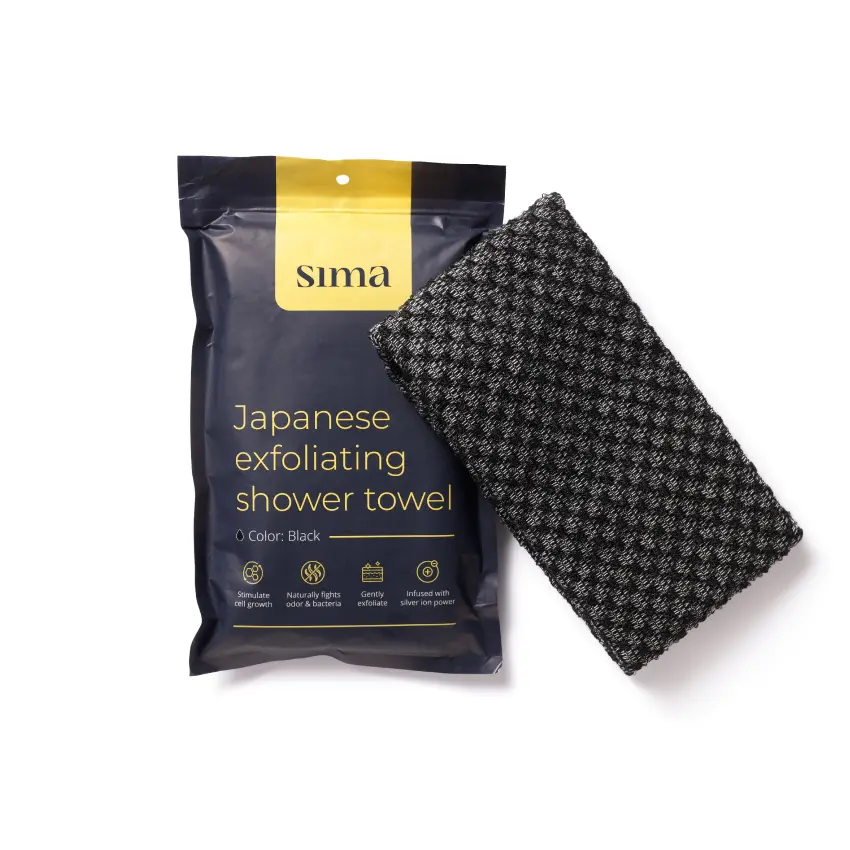 Sima Japanese Hexagon Silver Ion Antibacterial Bath Tool - Shower Back Loofah, Body Exfoliating Scrubber, Cleaning Towel, Bath Sponge for Deep Clean, Smooth Skin, All Skin Types