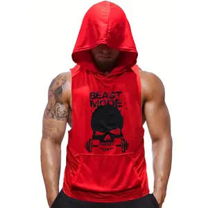 Men Sleeveless Hooded Stringers Workout Tank Tops Skull Bodybuilding Workout Shirts