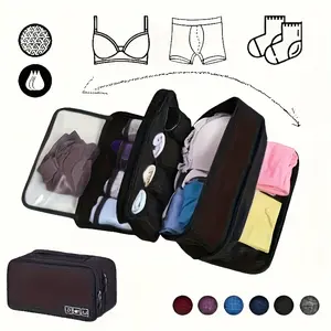 Lightweight Travel Underwear Organizer Bag - Durable Oxford Fabric with Zipper Closure, Multi-Compartment Storage for Bras, Socks & More, Purple, Hand Wash Only