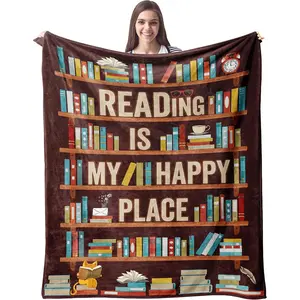 Vintage Bookshelf Library Throw Blanket, Cottagecore Book Wildlowers Blanket Gift For Book Lover Library Gift Floral Bookish Gift For Reader Blanket All-Season Home Bedroom Bed Sofa Picnic Cover Family Friends and Chridren Perfect Gift Christmas Present