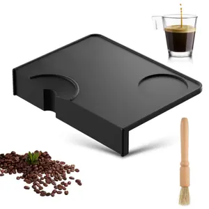 Silicone Tamper Mat with Table Edge Protection, Non-Slip Espresso Tamper Mat with Notch, with 1 Barista Brush, Ideal Accessories, Barista Accessories (21 x 15 cm)